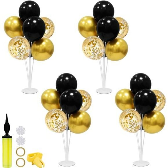 Black Gold Balloon Stand Centerpiece Kit Birthday Wedding Graduation Decor - Picture 1 of 7